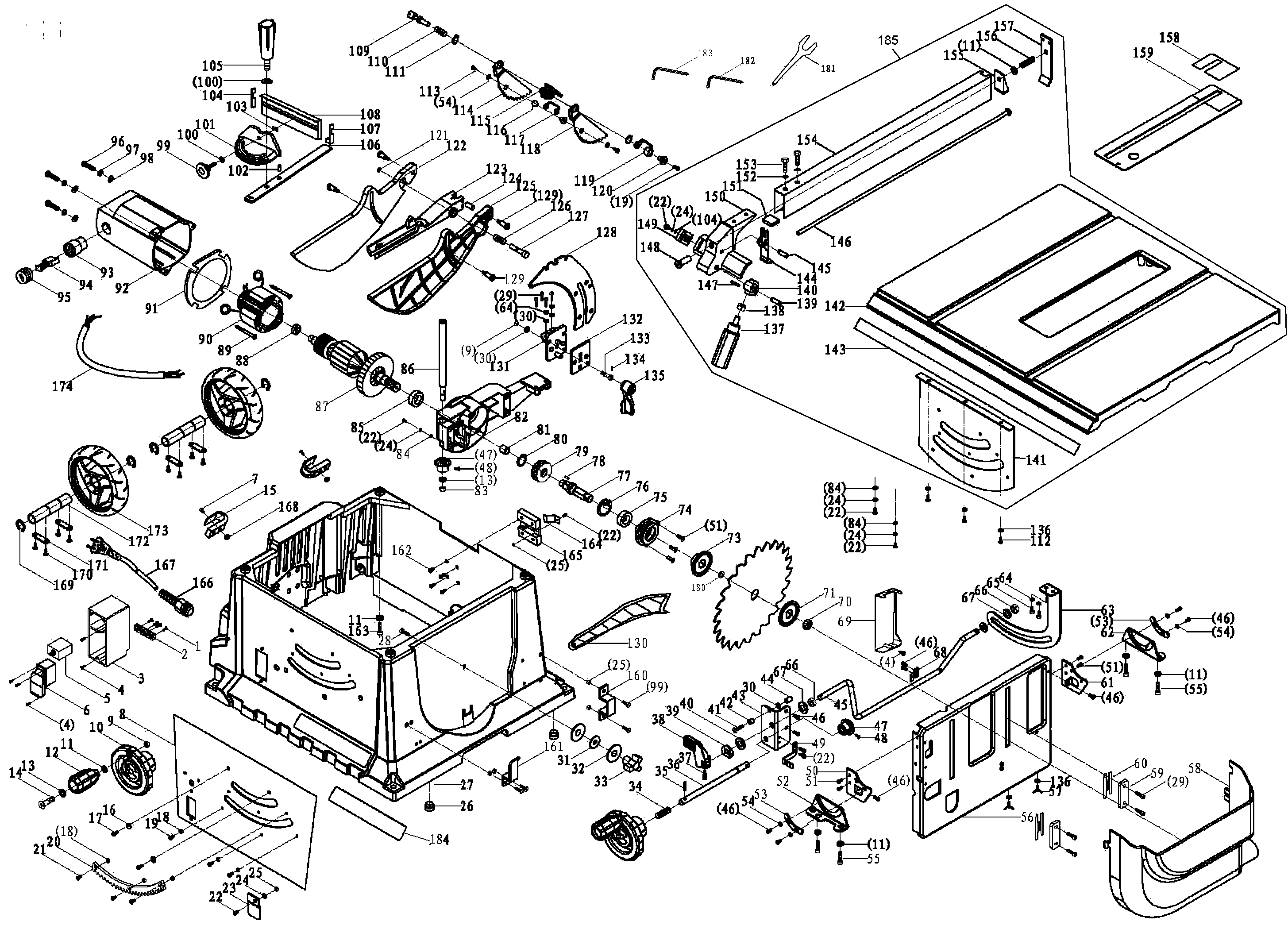 Default Diagram and Parts List for BDTS1800-B2 Type 1 Black and Decker Table Saw
